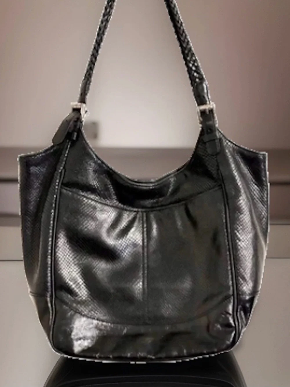 VTG Brighton Large Hobo Black Leather Snake-embossed Finished Shoulder Handbag